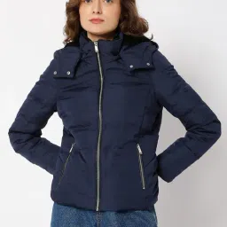 Vero Moda Blue Full Sleeves Hooded Jacket-image-15