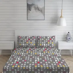 Layers Tuscany Printed Grey 104 TC Cotton King Bed Sheet with 2 Pillow Covers-image-1