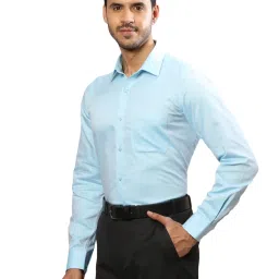 Raymond Blue Cotton Contemporary Fit Shirt image 3