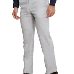 Park Avenue Grey Regular Fit Checks Trousers image 3