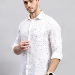 Monte Carlo Brown Linen Regular Fit Printed Shirt image 3