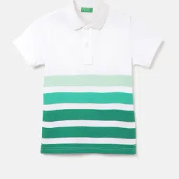 United Colors of Benetton Kids White & Green Striped Polo T-Shirt-picture-16