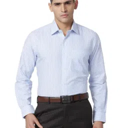 Raymond Blue Cotton Classic Fit Striped Shirts-image-46