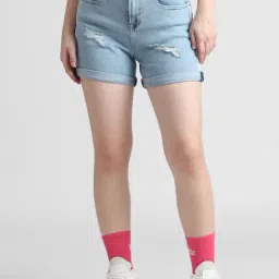 Only Light Blue Cotton Regular Fit Shorts-picture-43