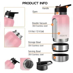 Melbify 2-in-1 Thermos Sipper Pink ThermoSteel Water Bottle (1L) image 3