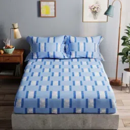 Bianca Amolina Blue 135 TC Cotton Double Bedsheet with 2 Pillow Covers-image-0