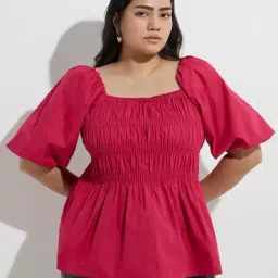 Gia by Westside Magenta Smocked Cotton Top-picture-27