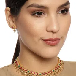 Zaveri Pearls Gold Tone Floral Design Enchanting Necklace & Earring Set-ZPFK9380-picture-11