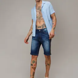 Campus Sutra Blue Regular Fit Distressed Denim Shorts image 3