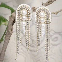 Moedbuille Crystals and Pearls Handcrafted Contemporary Design Tasselled Earrings-picture-13