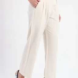 MADAME Beige Solid Trousers image 3