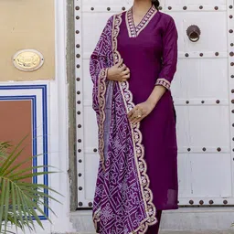 Navlik V-Neck Yoke Design Sequinned Straight Kurta with Trousers & Dupatta-picture-16