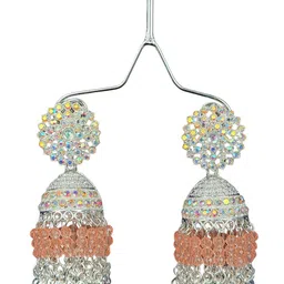 shreeji jewels Artificial Stones Studded And Ghungroo Beaded Dome Shaped Jhumkas image 3