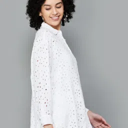 Fame Forever by Lifestyle White Rayon Self Design Top image 3