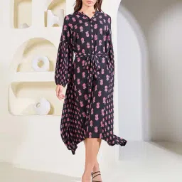 Styli Black Floral Print Shirt Dress-picture-38