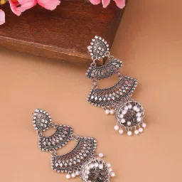 NVR Silver Toned Contemporary Jhumki earrings for Women image 3
