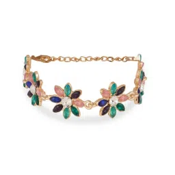 Zaveri Pearls Multicolor Dazzling Stones Embellished Flowers Contemporary Bracelet for Women image 3