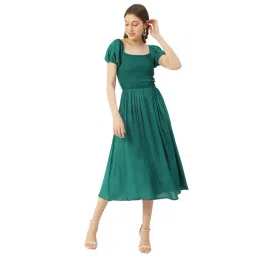 Moomaya Teal Fit & Flare Dress-image-52