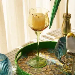 Pure Home and Living Yellow Tulip Shaped Glass Candle Holder with Stem (Small)-image-50