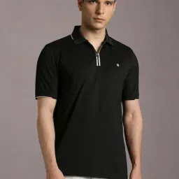 Louis Philippe Black Cotton Regular Fit Polo T-Shirt-image-77