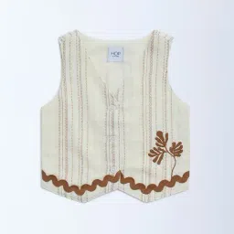 HOP Kids by Westside Cream Embroidered Cotton Vest Top-image-55