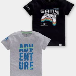 Codez Kids Grey Melange & Black Printed T-Shirt (Pack Of 2)-picture-28