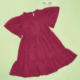 Pantaloons Junior Girls Magenta Solid Casual Dresses-picture-25