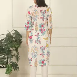W White Pure Cotton Floral Three-Quarter Sleeves Kurta image 4