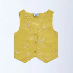 HOP Kids by Westside Mustard Floral Embroidered Cotton Vest Top-image-39
