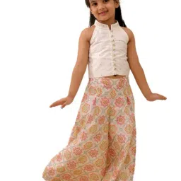 Lil Drama Kids White Printed Top And Palazzos Set-image-45