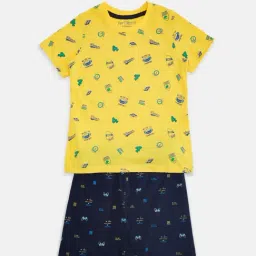 Pantaloons Junior Yellow & Navy Printed T-Shirt with Shorts-picture-26