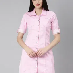 showoffff SHOWOFF Pink Denim Regular Fit Shirt Dress-picture-11