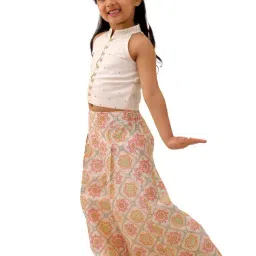 Lil Drama Kids White Printed Top And Palazzos Set image 3