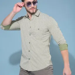 Crimsoune Club Olive Cotton Slim Fit Printed Shirt-picture-22