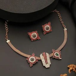 Saraf RS Jewellery Gold Plated Lord Tirupati Balaji Symbol Chain Necklace Jewellery Set-picture-29
