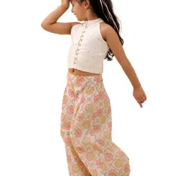Lil Drama Kids White Printed Top And Palazzos Set image 4