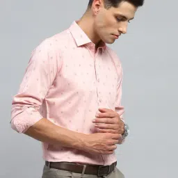 Monte Carlo Peach Cotton Regular Fit Printed Shirt image 4