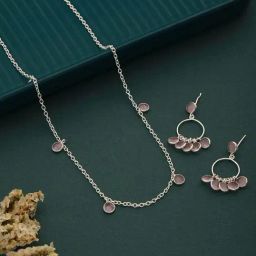 Saraf RS Jewellery Silver Toned Pink AD Studded Minimal Jewellery Set-picture-16
