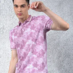 Crimsoune Club Pink Blended Slim Fit Printed Polo T-Shirt-picture-36