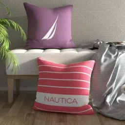 Nautica Logo Stripe Grape & Coral Microfibre 300 GSM Premium Cushion Covers - Set of 2-picture-28