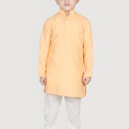 SG YUVRAJ Boys Peach-Coloured & White Solid Brocade Kurta with Pyjamas-picture-40