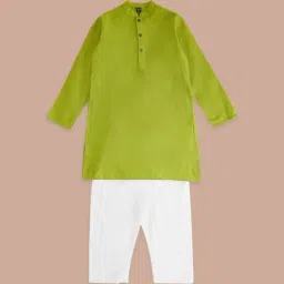 YU by Pantaloons Kids Lime Green & White Cotton Regular Fit Full Sleeves Kurta Set-picture-39