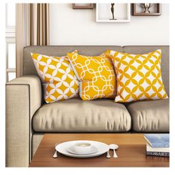 SEJ by Nisha Gupta Geometric Premium 16 by 16 Cushion Covers Set of 3 - Yellow-picture-17