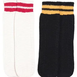 BHARATASYA Pack Of 2 Self Designed Thick Knitted Crew Socks - White & Black-picture-17