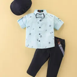 Robo Fry Cotton Woven Full Sleeves Printed Shirt and Bottom Set With Cap -Sea Blue-picture-37