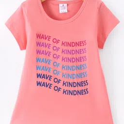 Smarty Girls Cotton Lycra Knit Half Sleeves Text Printed T-Shirt - Cherry Pink-picture-10