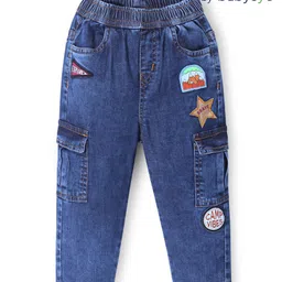 Babyoye Cotton Woven Full Length Denim Jeans with Star Applique - Blue-picture-20
