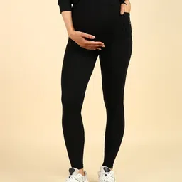 Zelena Solid  Ultrastretch Maternity Leggings  - Black-image-7