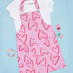 Pantaloons Junior Cotton Hearts Printed Dungaree & Half Sleeves Solid Tee Set - Orchid-picture-19