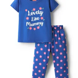 Babyhug Cotton Knit Half Sleeves Night Suit with Floral Print - Blue-picture-17